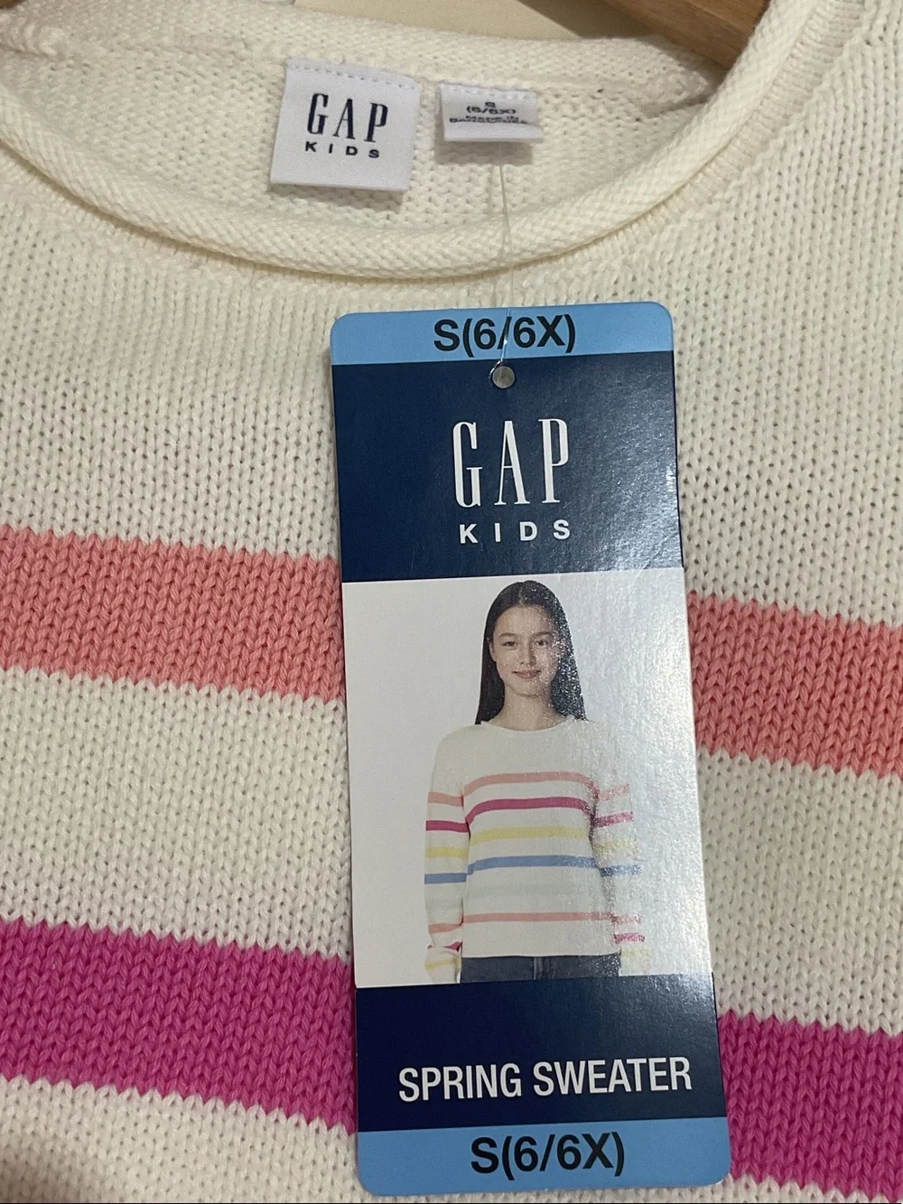 GAP Cream Sweater with Pink, Magenta, Yellow, Blue & Mint Stripes